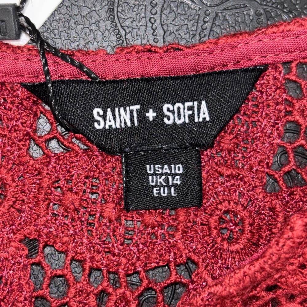 Saint + Sofia Sadie Blouse Burgundy Organic Cotton Lace Eyelet Top USA 10 NEW - Picture 3 of 11